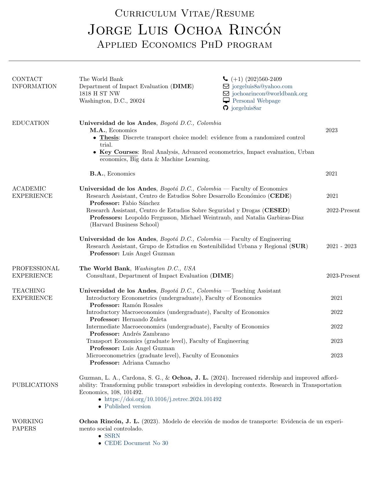 Preview of Jorge Luis Ochoa Rincón's CV